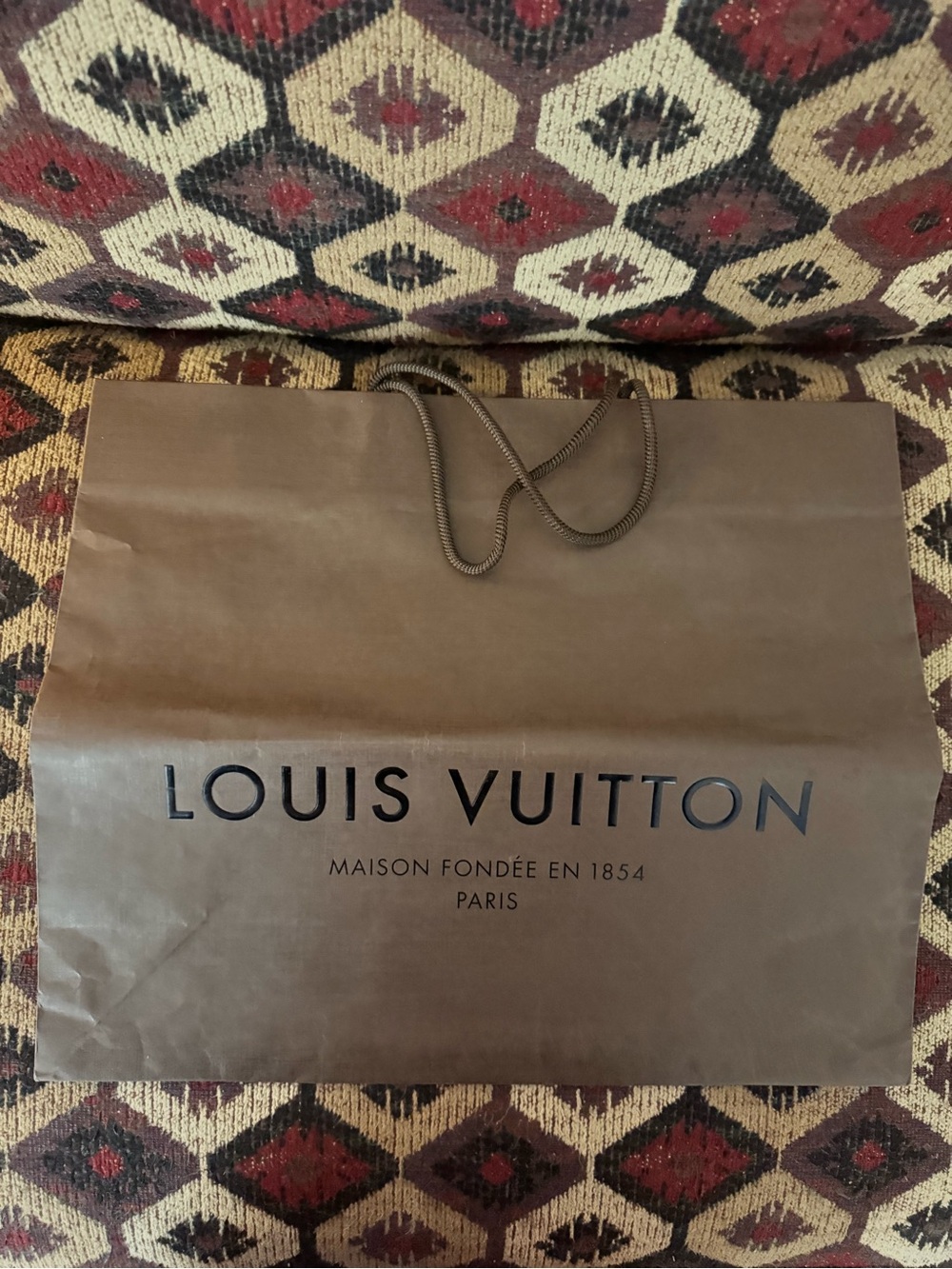 Louis Vuitton Brown Paper Shopping Bag with Black Logo